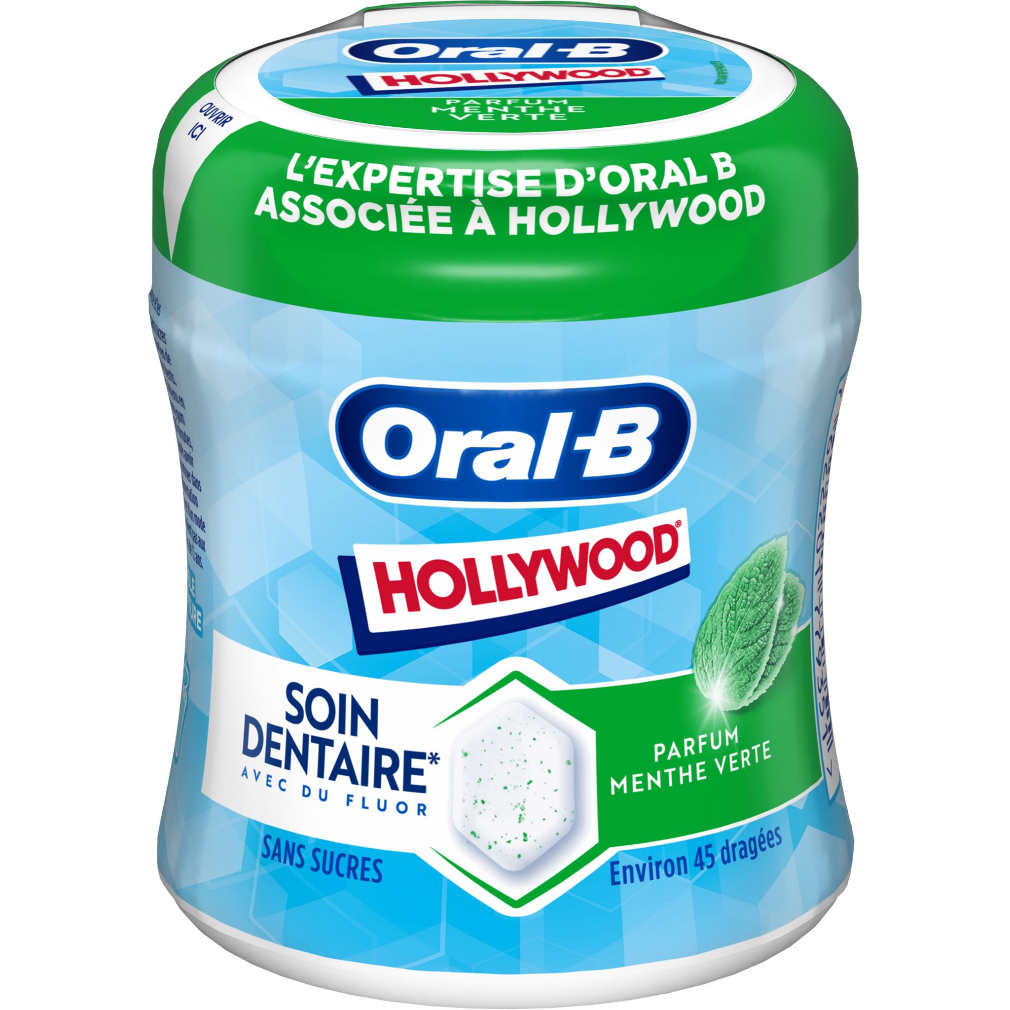 HOLLYWOOD Oral-B Chewing-gum menthe verte au fluor sans sucres 3x10 dragées  3x17g pas cher 