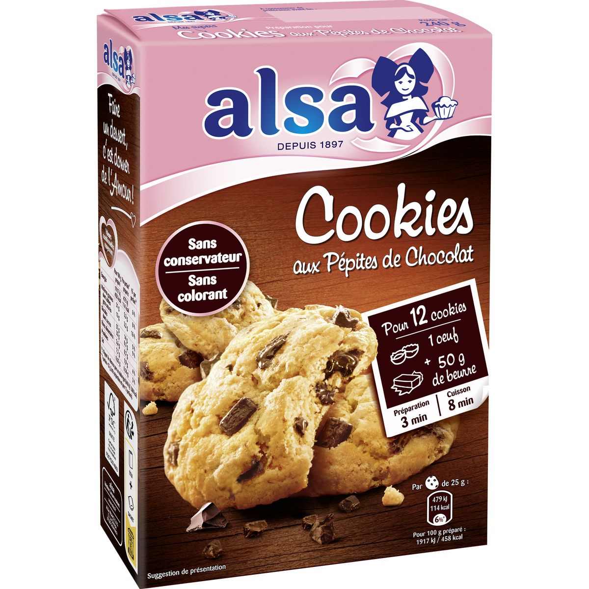 ALSA Préparation pour cookies aux pépites de chocolat 12 cookies 240g