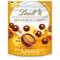 LINDT Sensation crispy billes de chocolat au lait + céréale grillée goût pop corn 140g