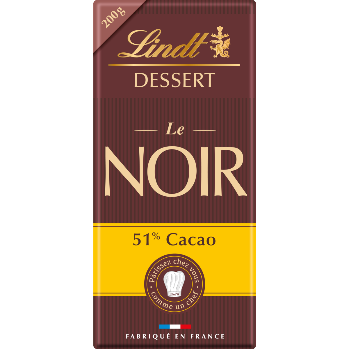 LINDT Dessert tablette de chocolat noir 51% cacao 1 pièce 200g
