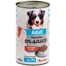 AUCHAN Adult boîte bouchées en sauce au boeuf pour chien 1,2kg