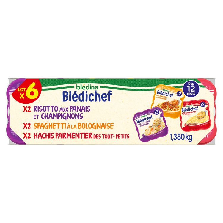 BLEDICHEF Assiettes repas risotto spaghetti et hachis parmentier dès 12  mois 6x230g pas cher 