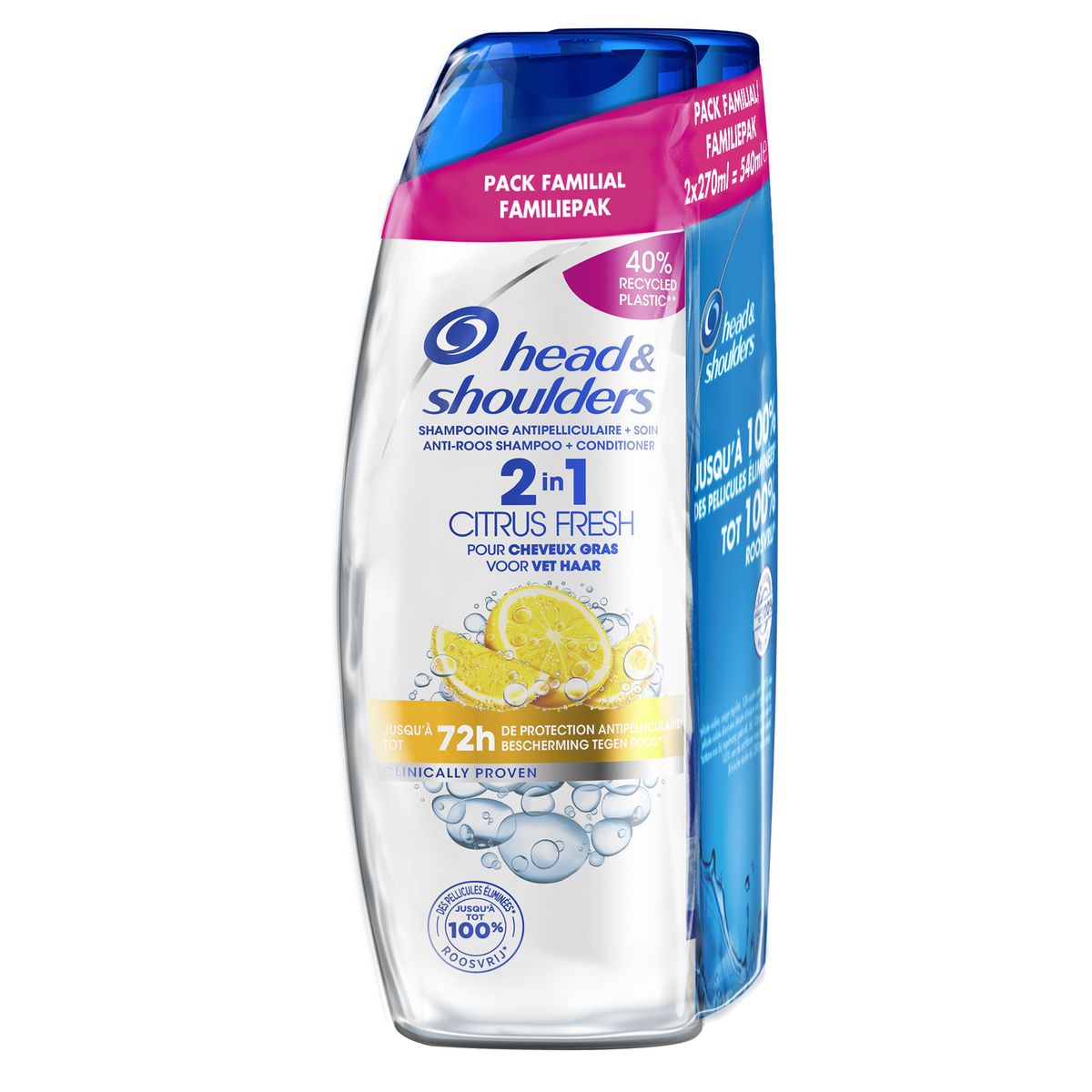 Head & shoulders shampoing antipelliculaire pour cheveux gras 2x270ml