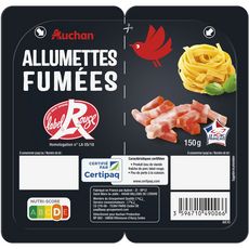 AUCHAN GOURMET Allumettes de lardons fumés label Rouge 2x75g