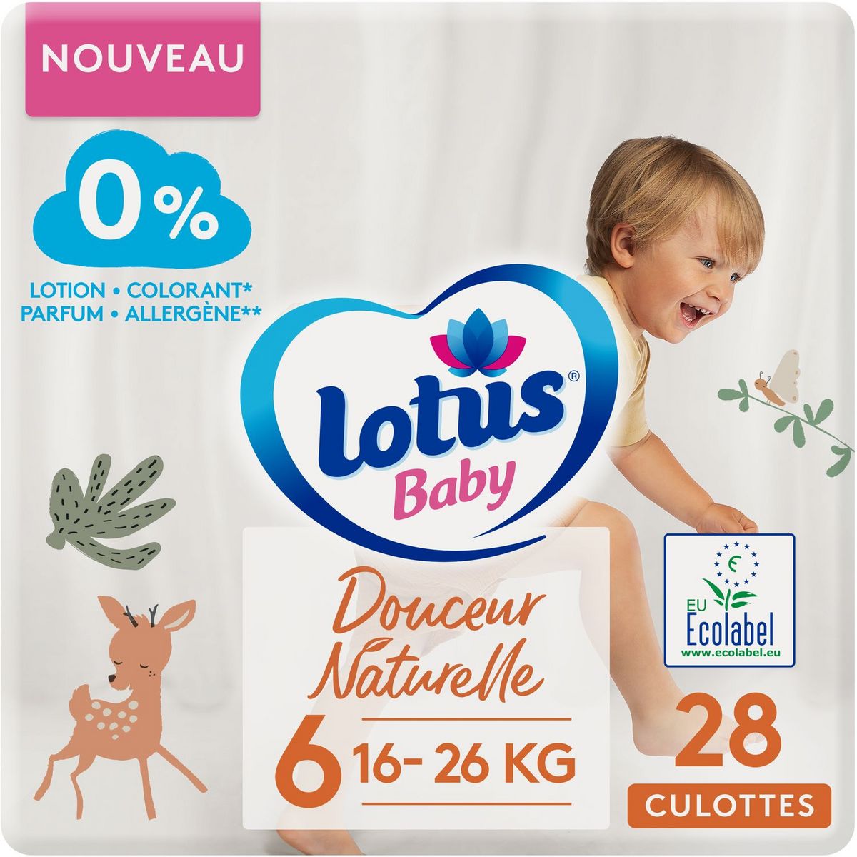 LOTUS BABY Couches culottes douceur naturelle Taille 6 (16 à 26 kg) 28  pièces pas cher 