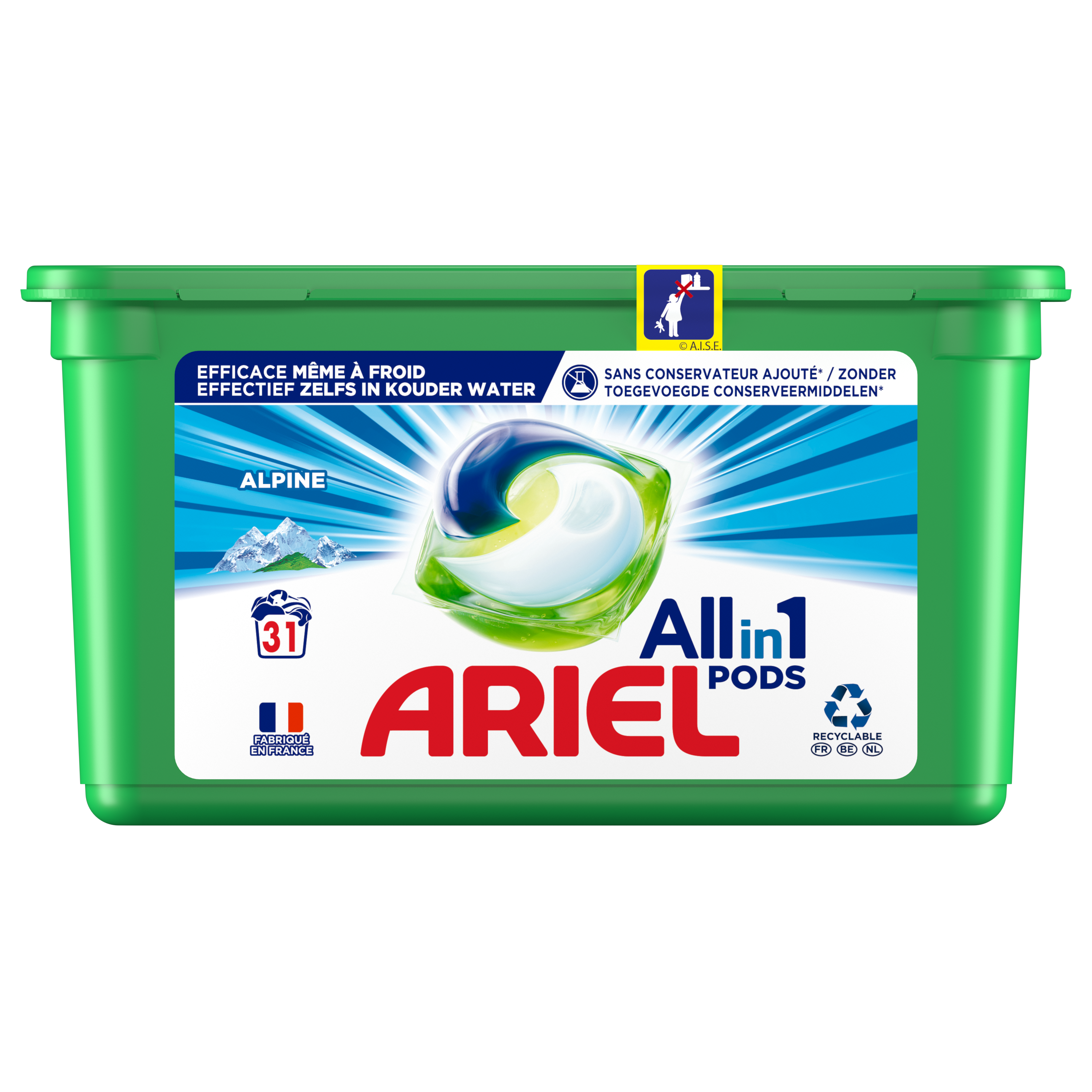 Lessive all in 1 pods alpine, Ariel (20 doses)  La Belle Vie : Courses en  Ligne - Livraison à Domicile