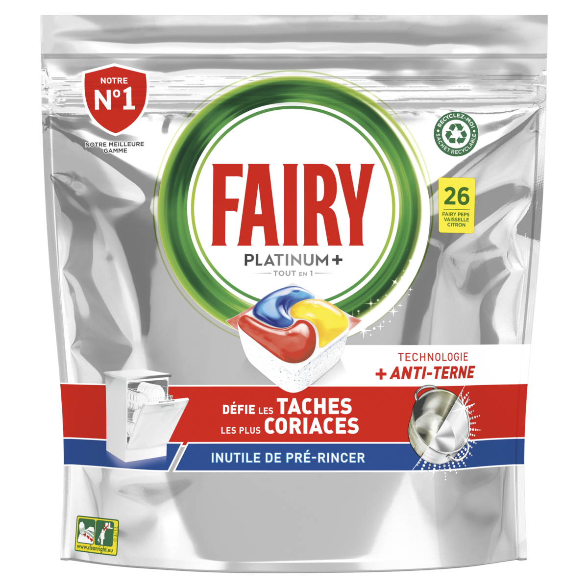 FAIRY Platinum + Tablette lave-vaisselles parfum citron 26 lavages 26  tablettes pas cher 