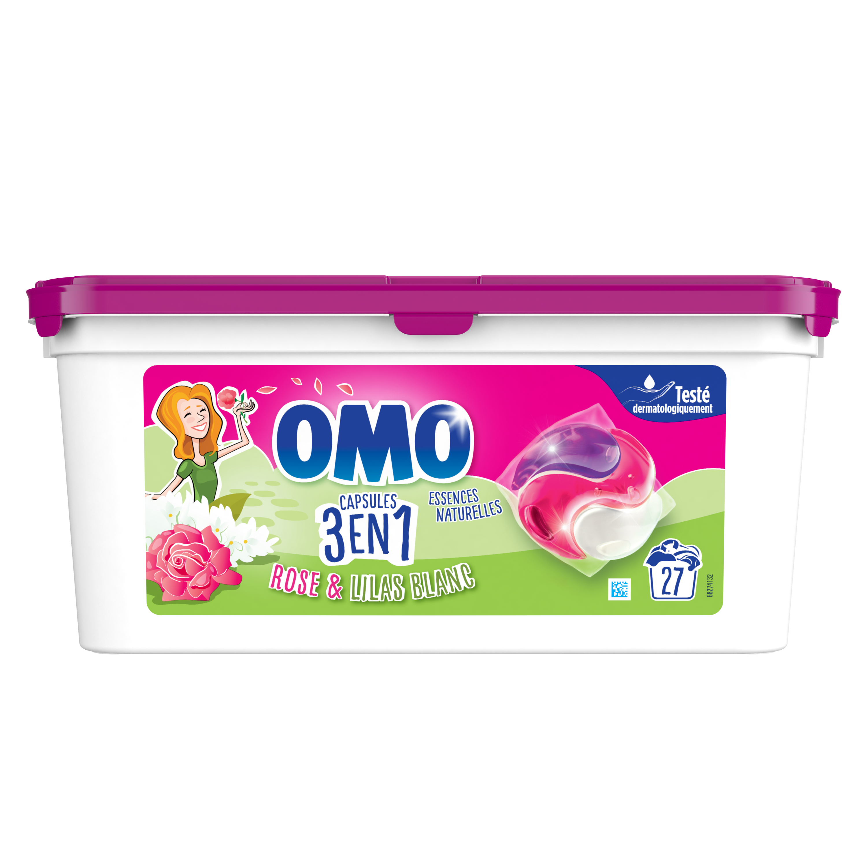 OMO Lessive capsules rose et lilas blanc 27 capsules pas cher