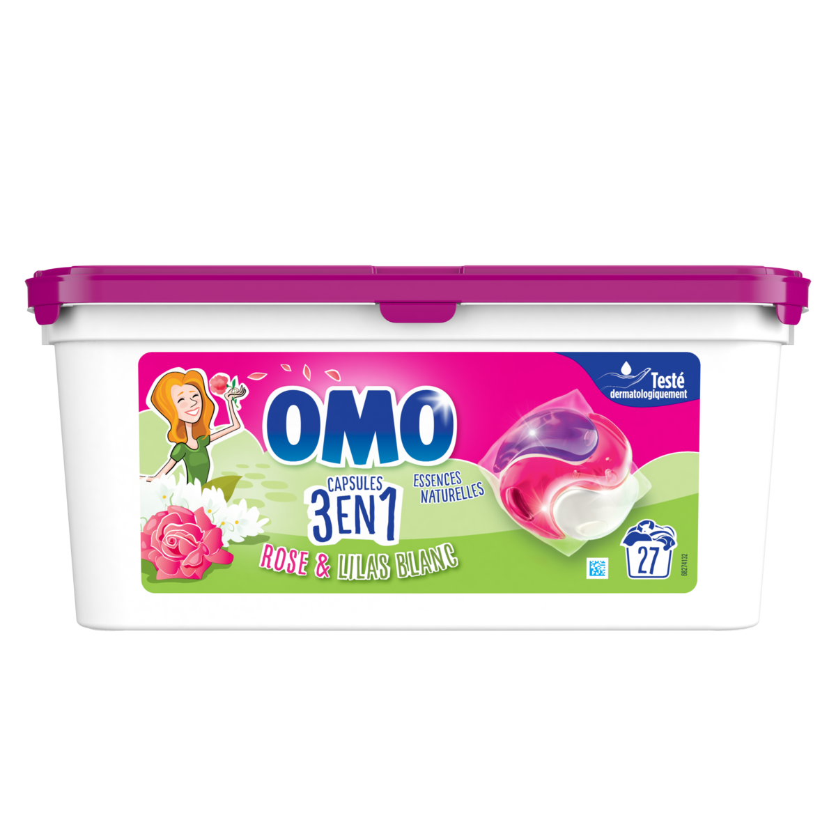 OMO Lessive capsules rose et lilas blanc 27 capsules pas cher