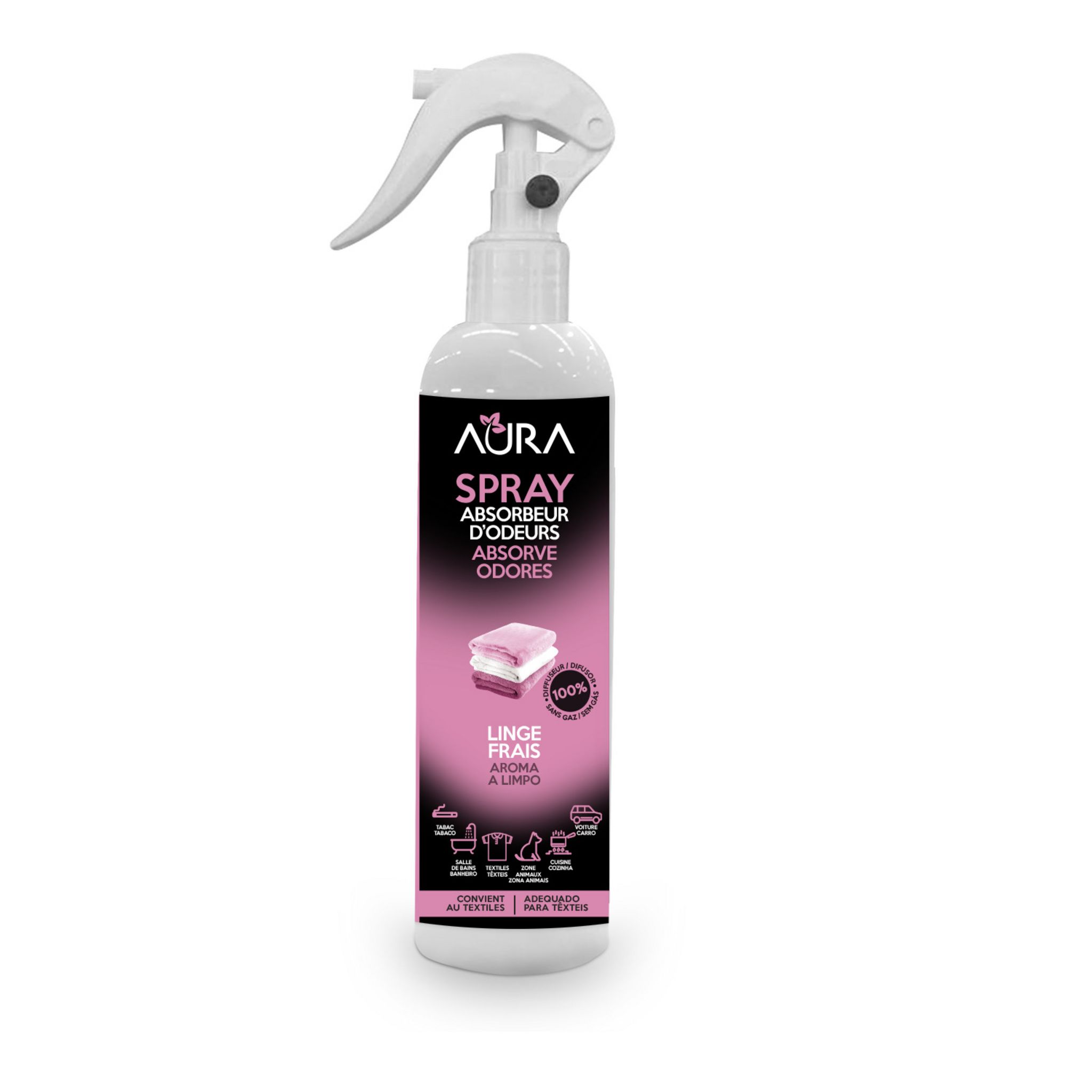 Spray Multi-Usages Absorbeur D'odeurs Linge Frais 280ml - Aura Natural Home