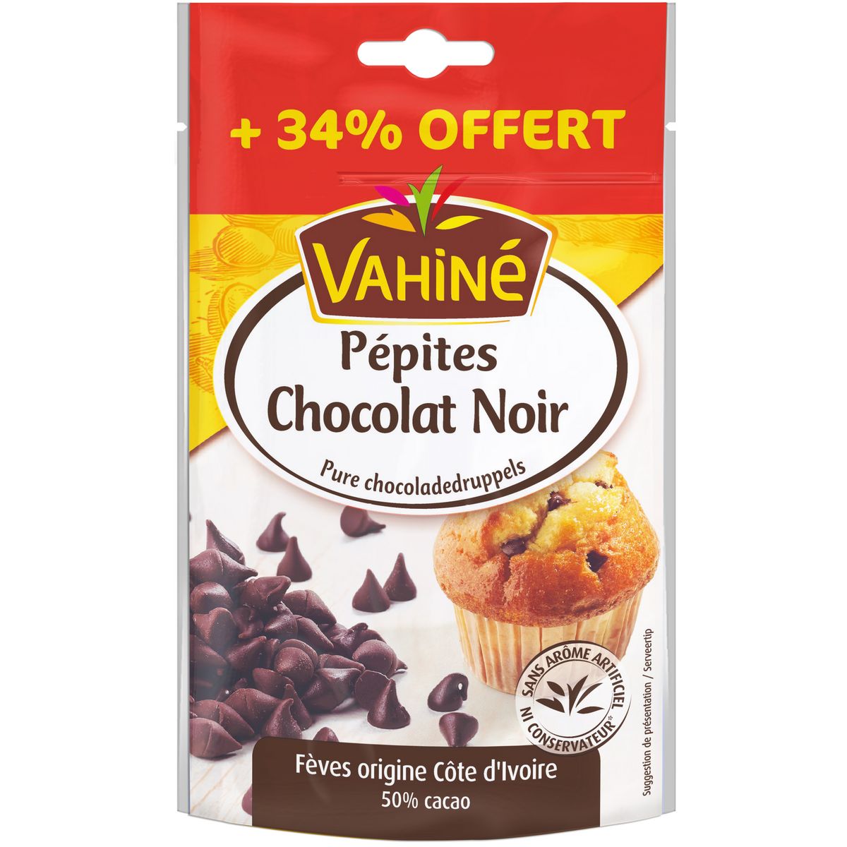 VAHINE Pépites chocolat noir 34% offert 134g