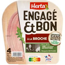 HERTA Engagé et Bon jambon supérieur à la broche sans nitrite 4 tranches 4 tranches - 140g