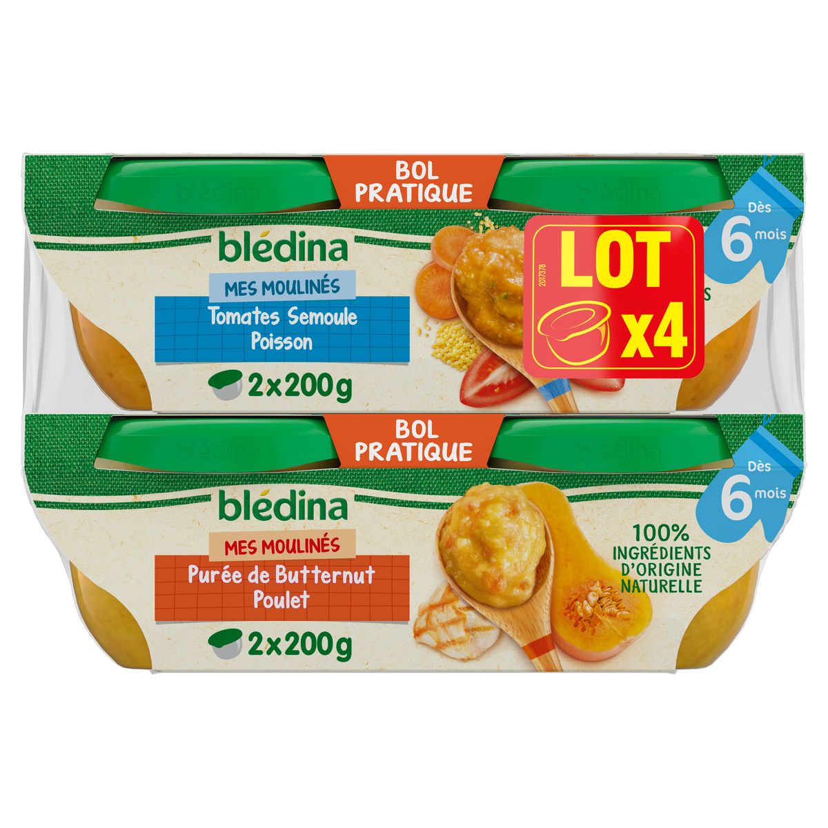 BLEDINA Mes moulinés bol 2 variétés viandes et poissons dès 6 mois