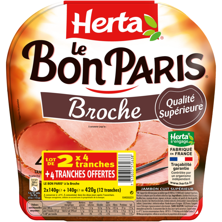 Le bon paris - jambon cuit superieur -25% sel - 4 tranches lot de