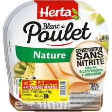 HERTA Blanc de poulet nature sans nitrite 12 tranches 2x 140g +140g offertes
