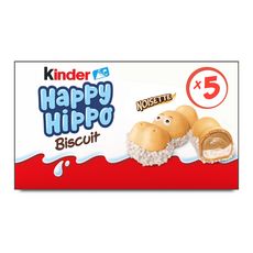 KINDER Happy Hippo biscuits en forme d'hippopotame fourrés lait et noisettes 5 biscuits 104g