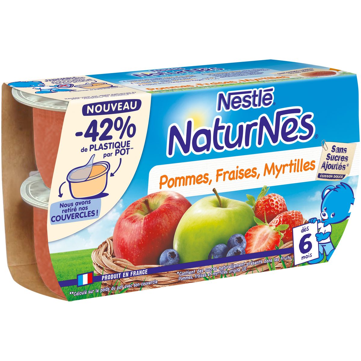 NESTLE Naturnes Petits pots dessert pommes fraises myrtilles dès 6 mois 4x130g