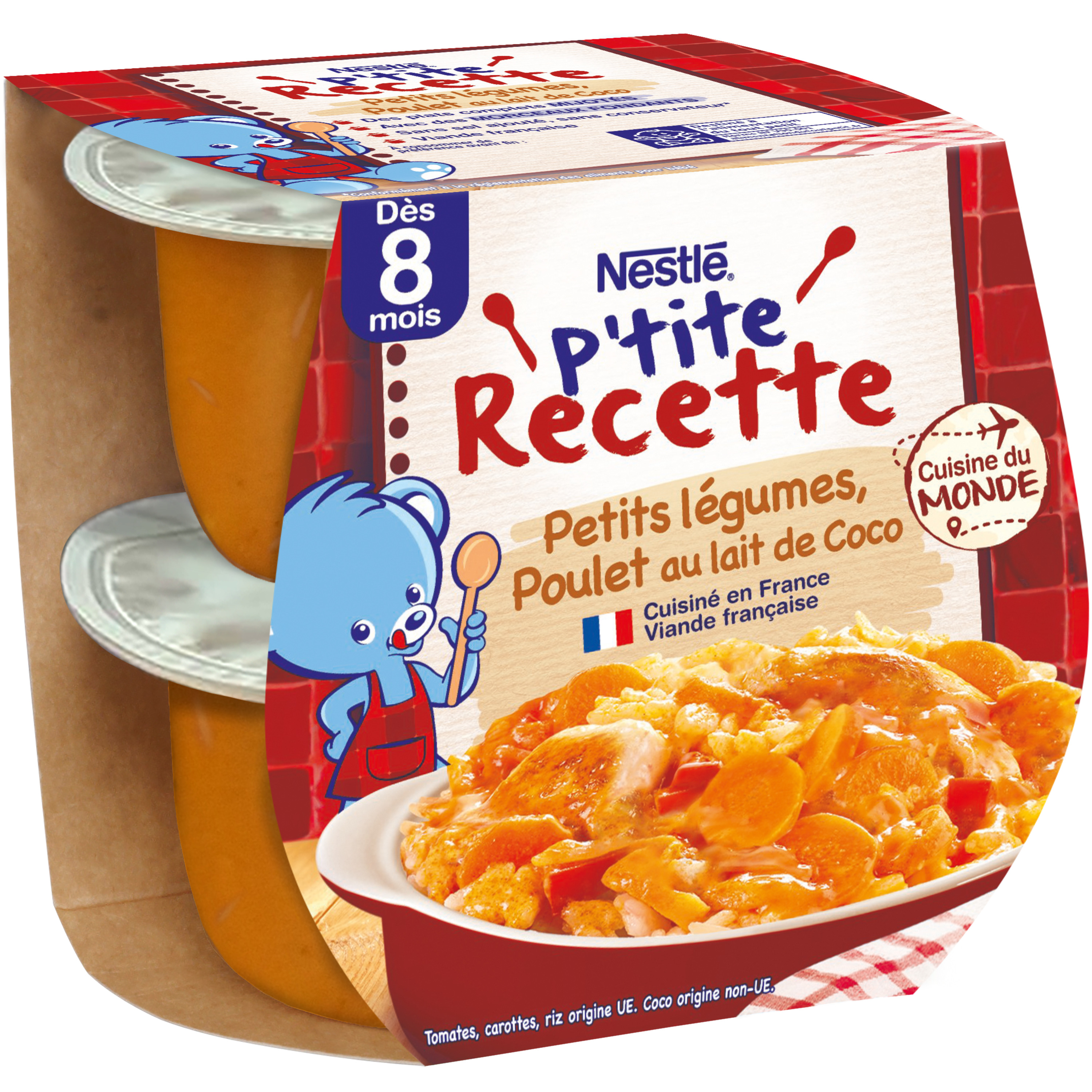 Nestlé P Tite Recette Plat bébé dés 8 mois, petits légumes poulet au lait  de coco P'TITE RECETTE 