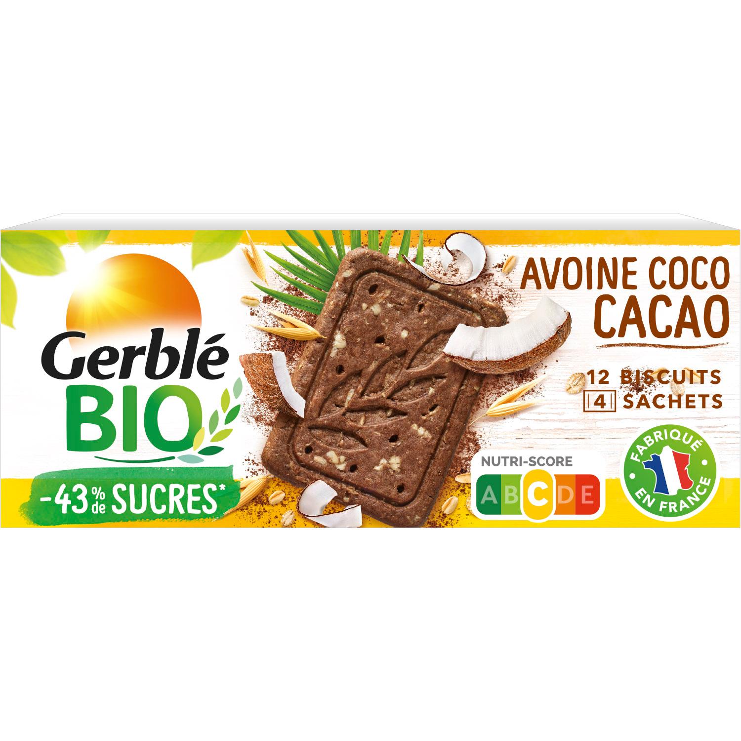 GERBLE Biscuit avoine bio coco et cacao -46% de sucres 132g pas cher 