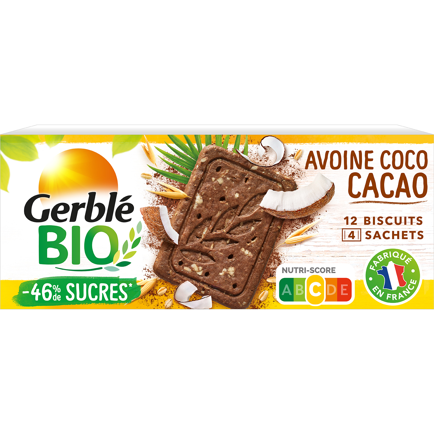 GERBLE Biscuit avoine bio coco et cacao -46% de sucres 132g pas cher 
