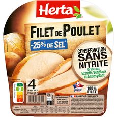HERTA Filet de poulet réduit en sel sans nitrite 4 tranches 4 tranches - 120g