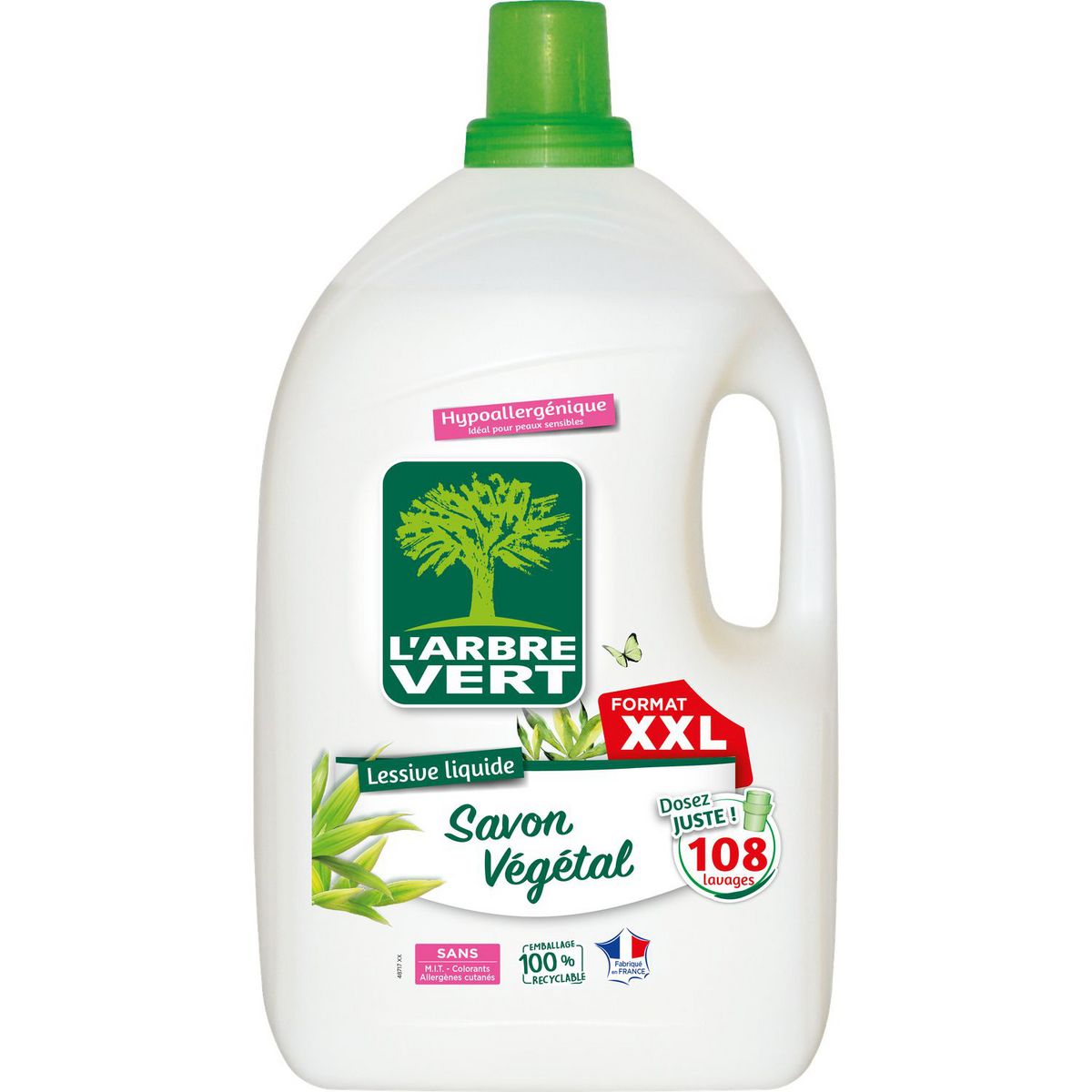 L'ARBRE VERT Lessive liquide au savon végétal format XXL 108 lavages 4.90l
