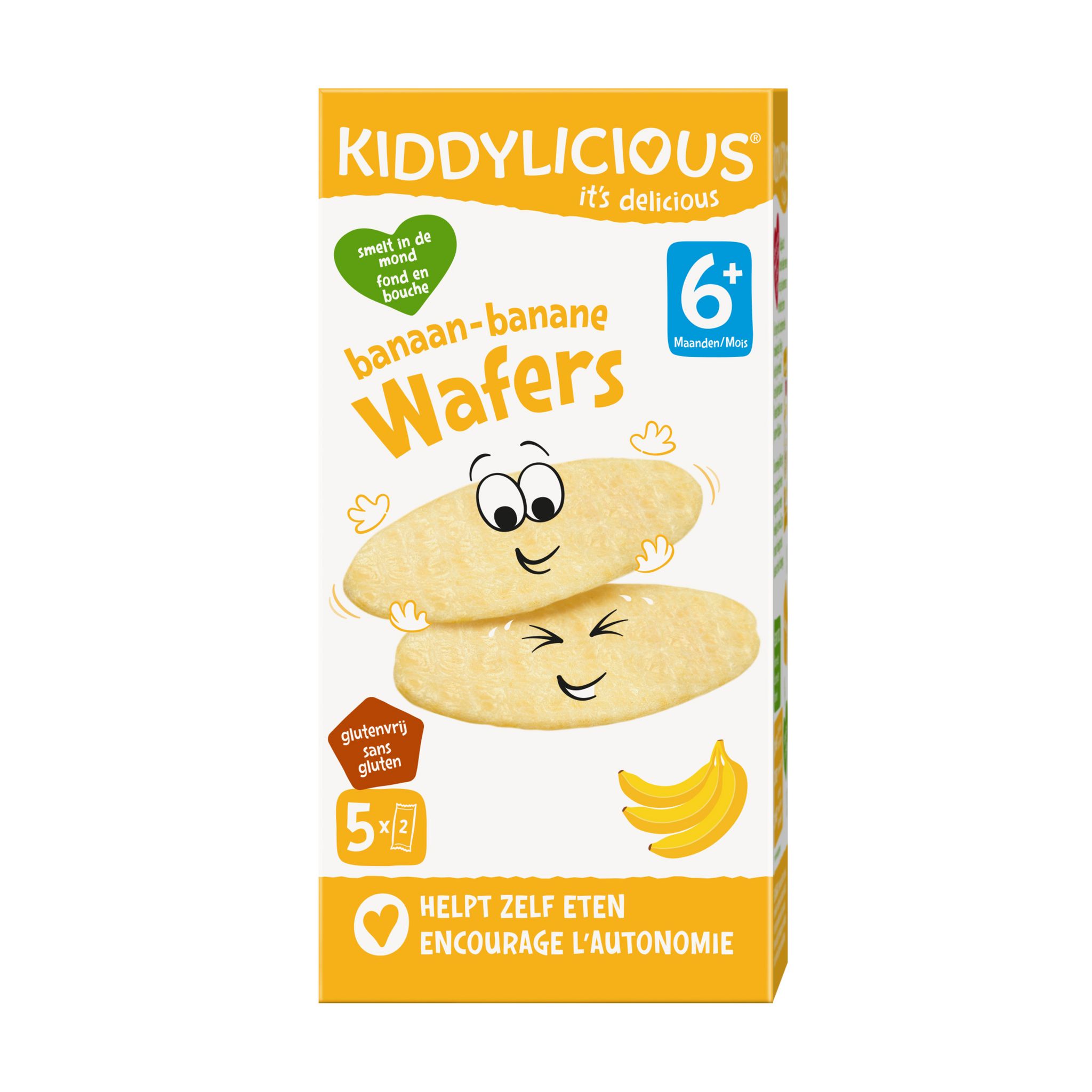 Kiddylicious Wafers Banane I Dès 6 Mois I Sans Gluten & Sans Lait I 8 Packs  de 16g (4 Sachets de 4g)
