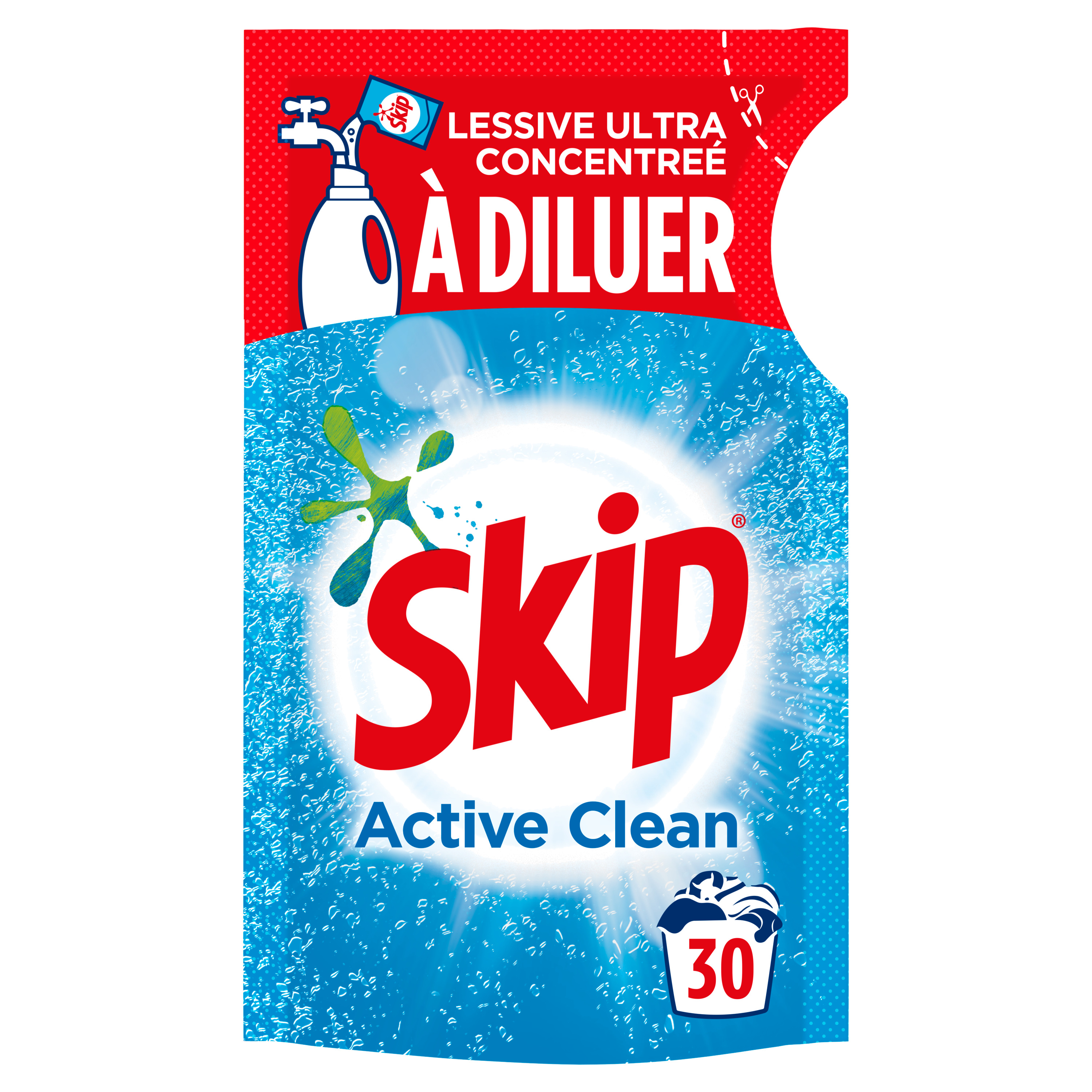 SKIP - Lot de 4 Lessive Liquide à Diluer Active Clean 500 ml (120 Lavages)