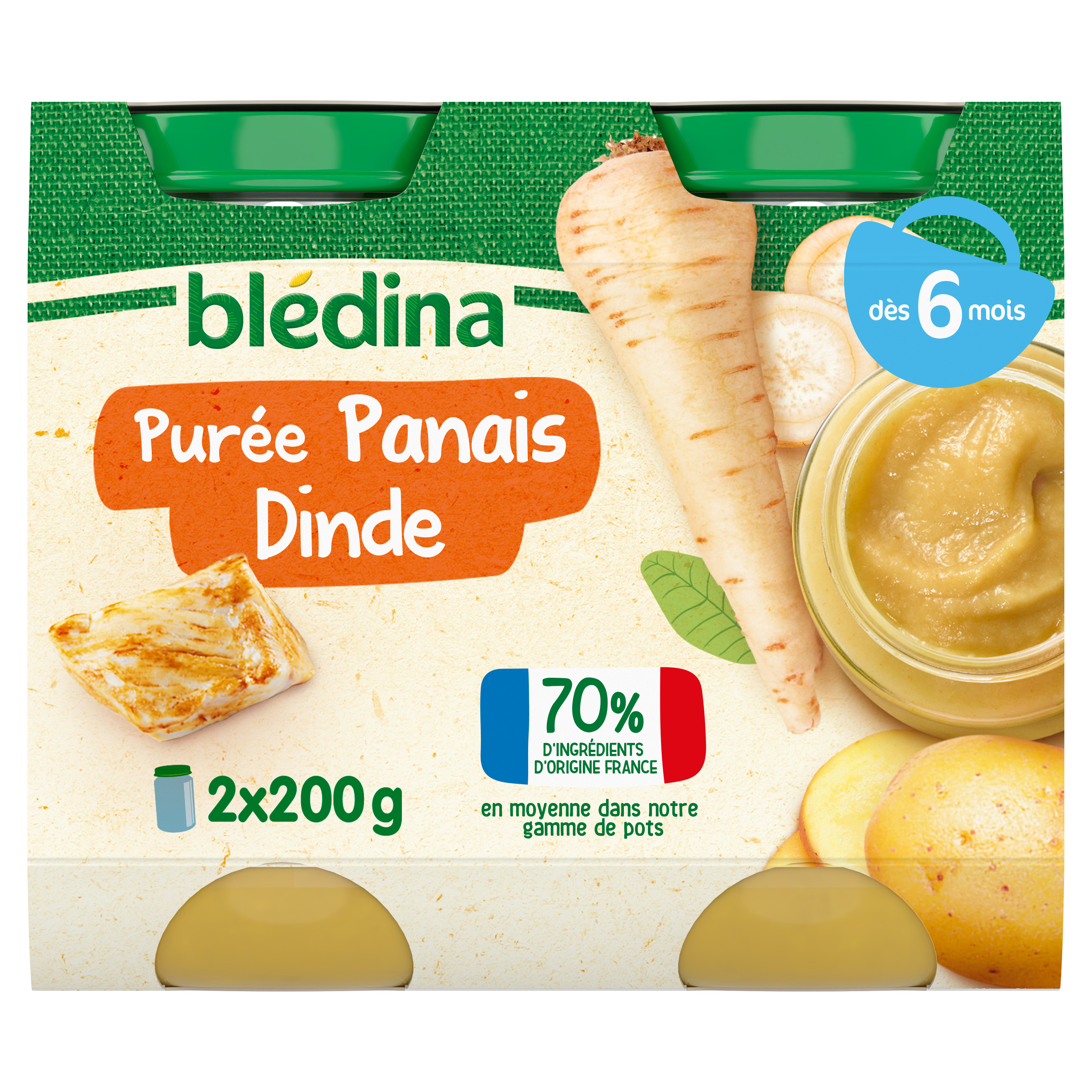 BLEDINA - PUREE AUBERGINES, TOMATES ET AGNEAU 2 x 200g - Repas de Bébé/Repas  dès 6 mois 