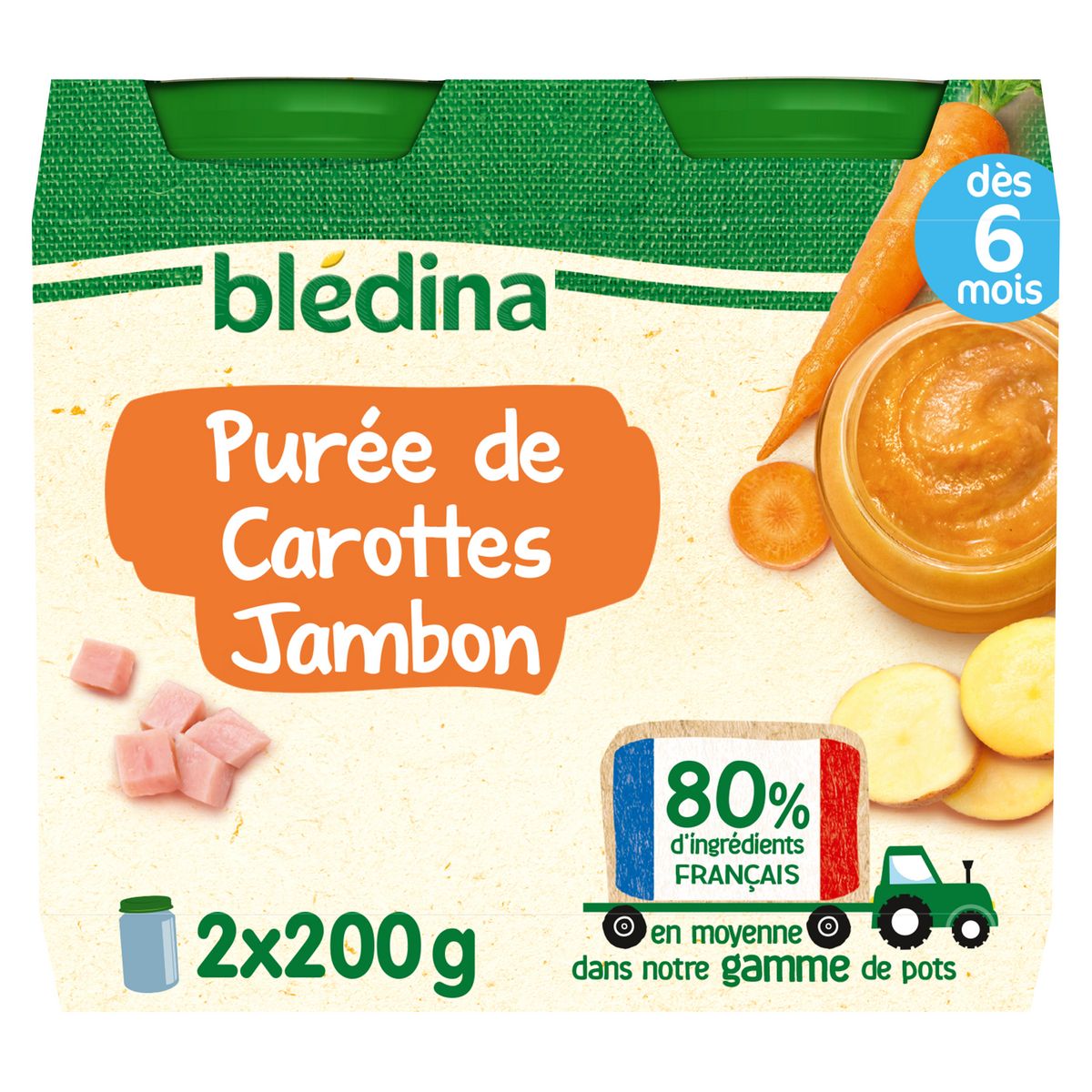 Blédina - Petit pot bébé dès 6 mois purée de carottes jambon BLEDINA