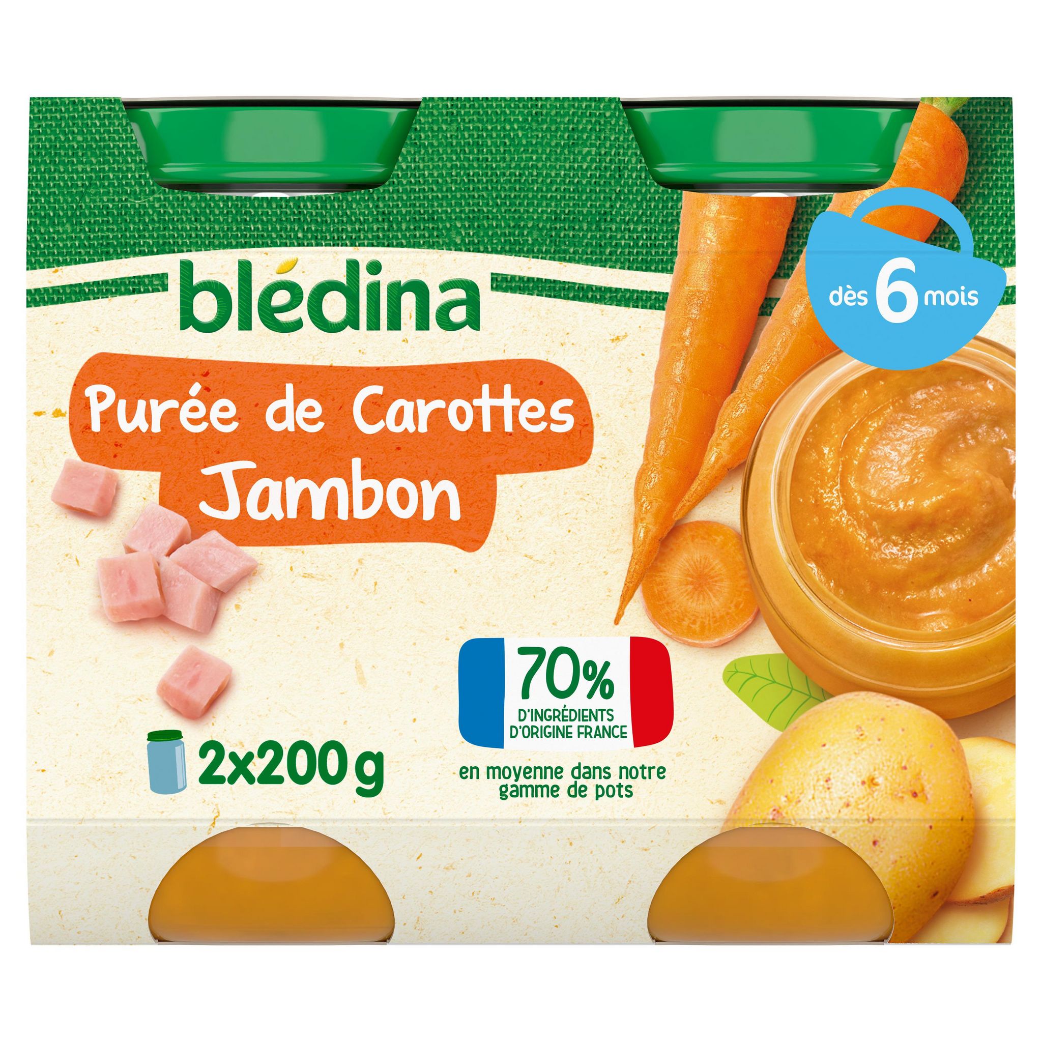 Repas pour bébé dès 8 mois, Purée carottes riz jambon