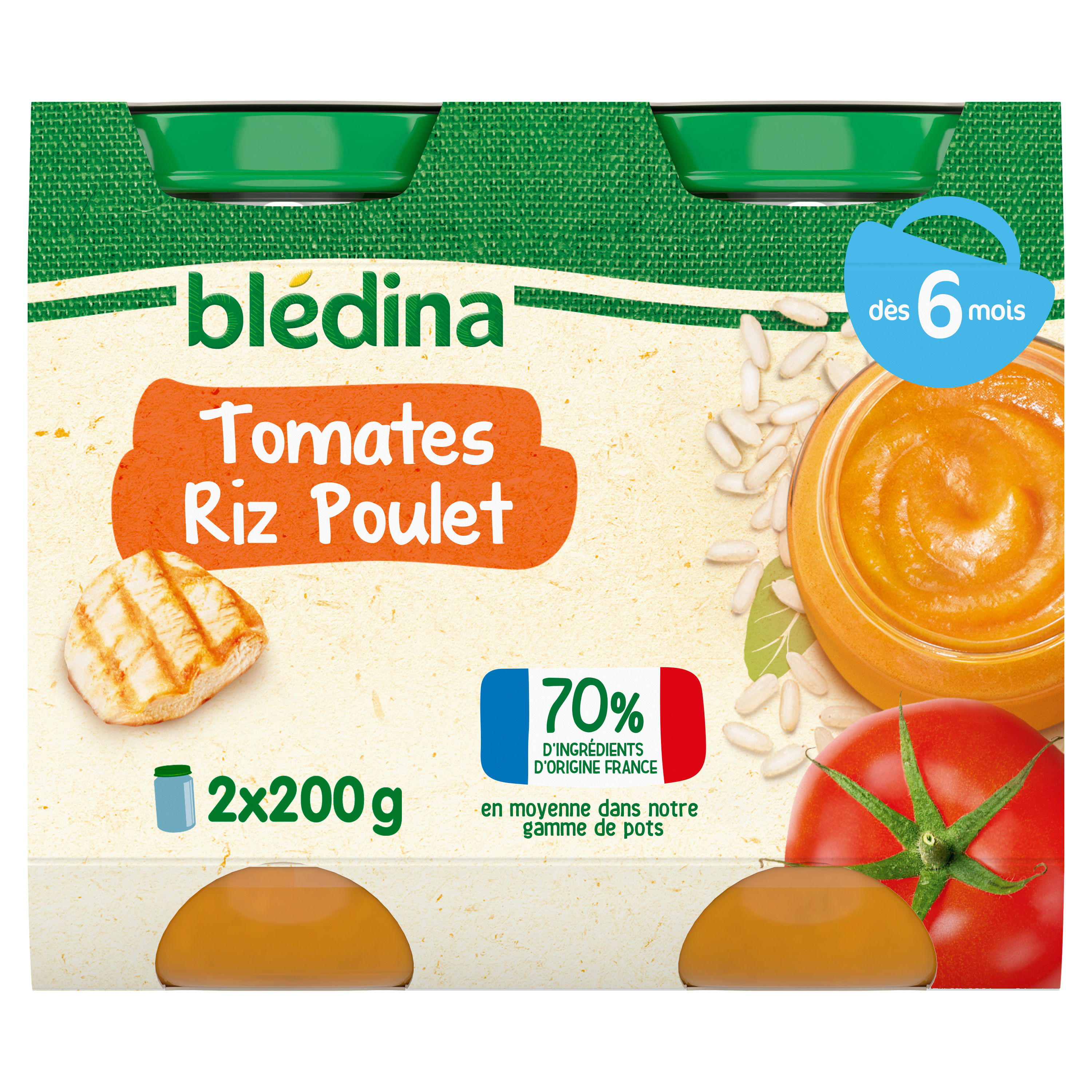 BLEDINA POTS SALES Jardinière de Légumes Poulet 2x200g - Dès 8