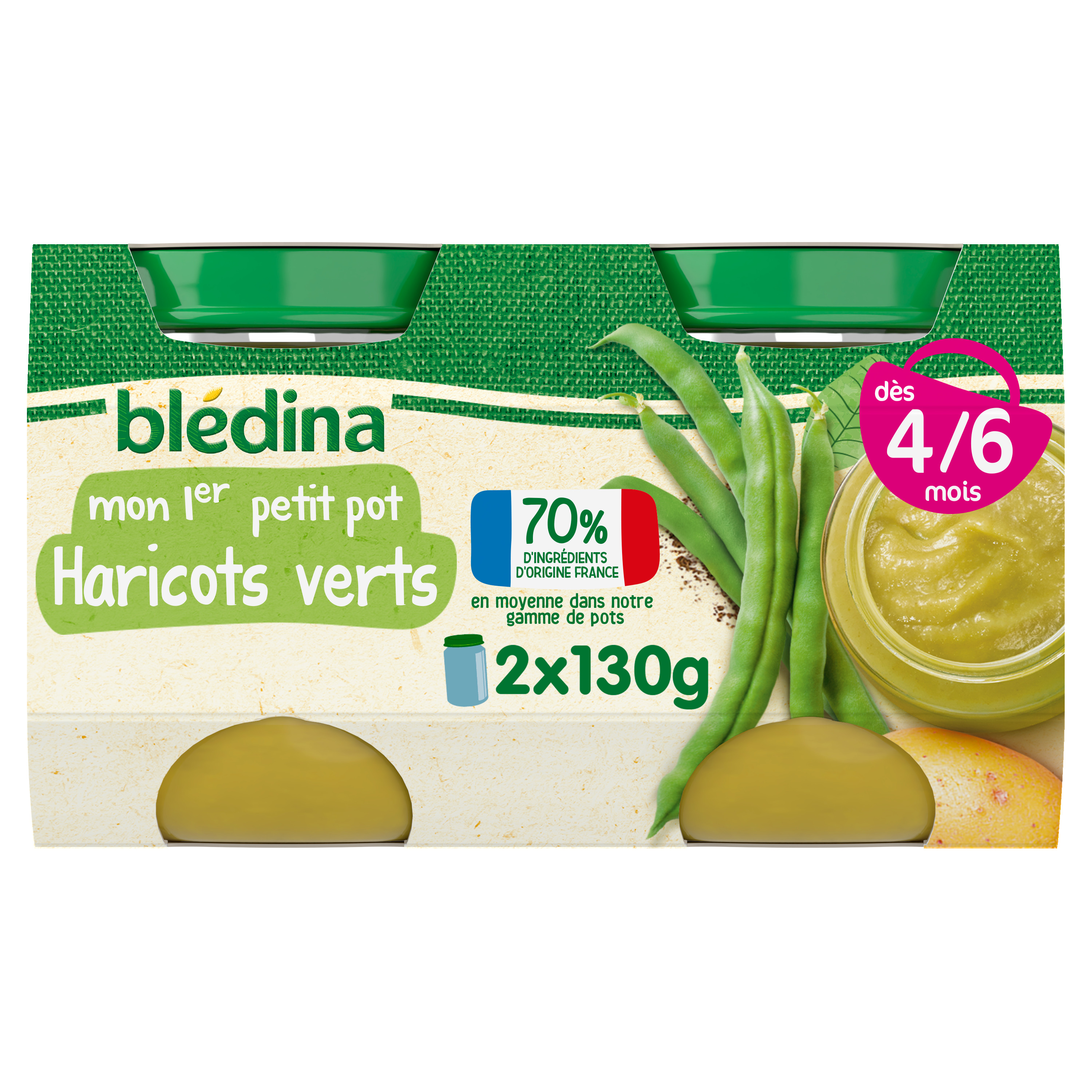 Petits pots Petits pois haricots verts epinards pour bébé - 4/6 mois  Bledina 3x130g sur