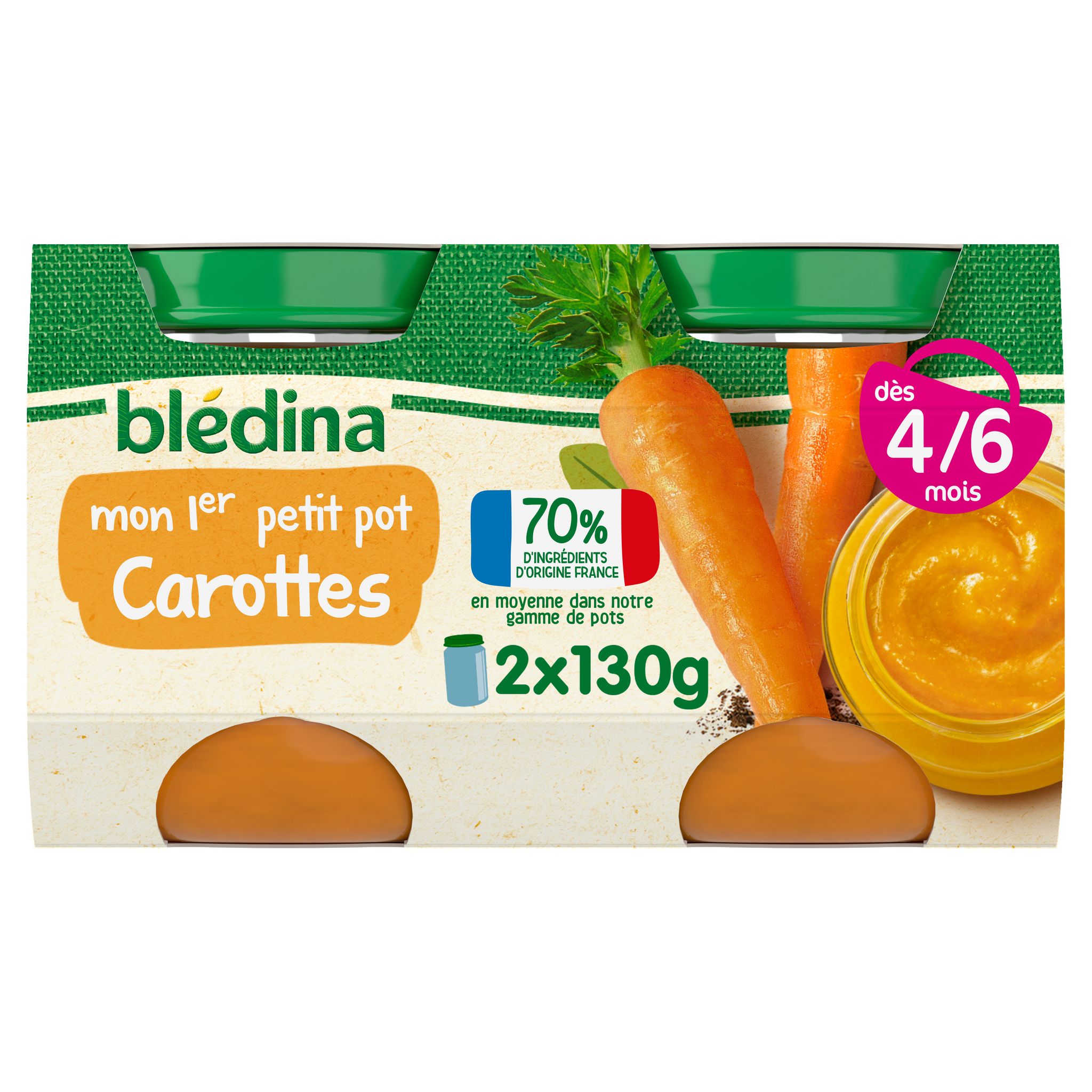 BLEDINA Mon premier Petit pot carottes dès 4 à 6 mois 2x130g pas cher 