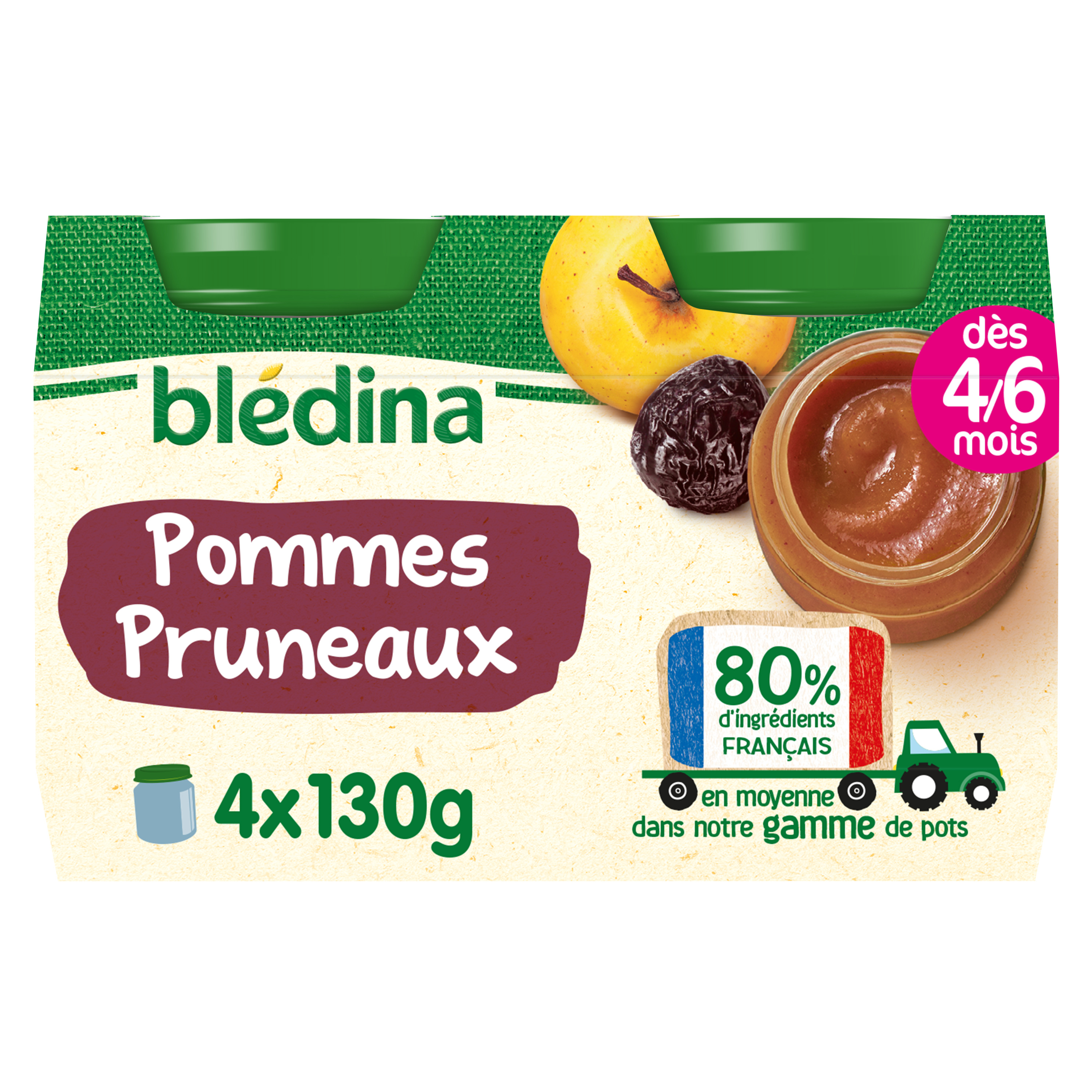 BLEDINA - COMPOTE BEBE POMME MANGUE DES 6 MOIS 4 Pots de 100g - Goûters et  Desserts/Goûters et Desserts dès 6 mois 