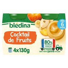 BLEDINA Petit pot dessert cocktail de fruits dès 6 mois 4x130g