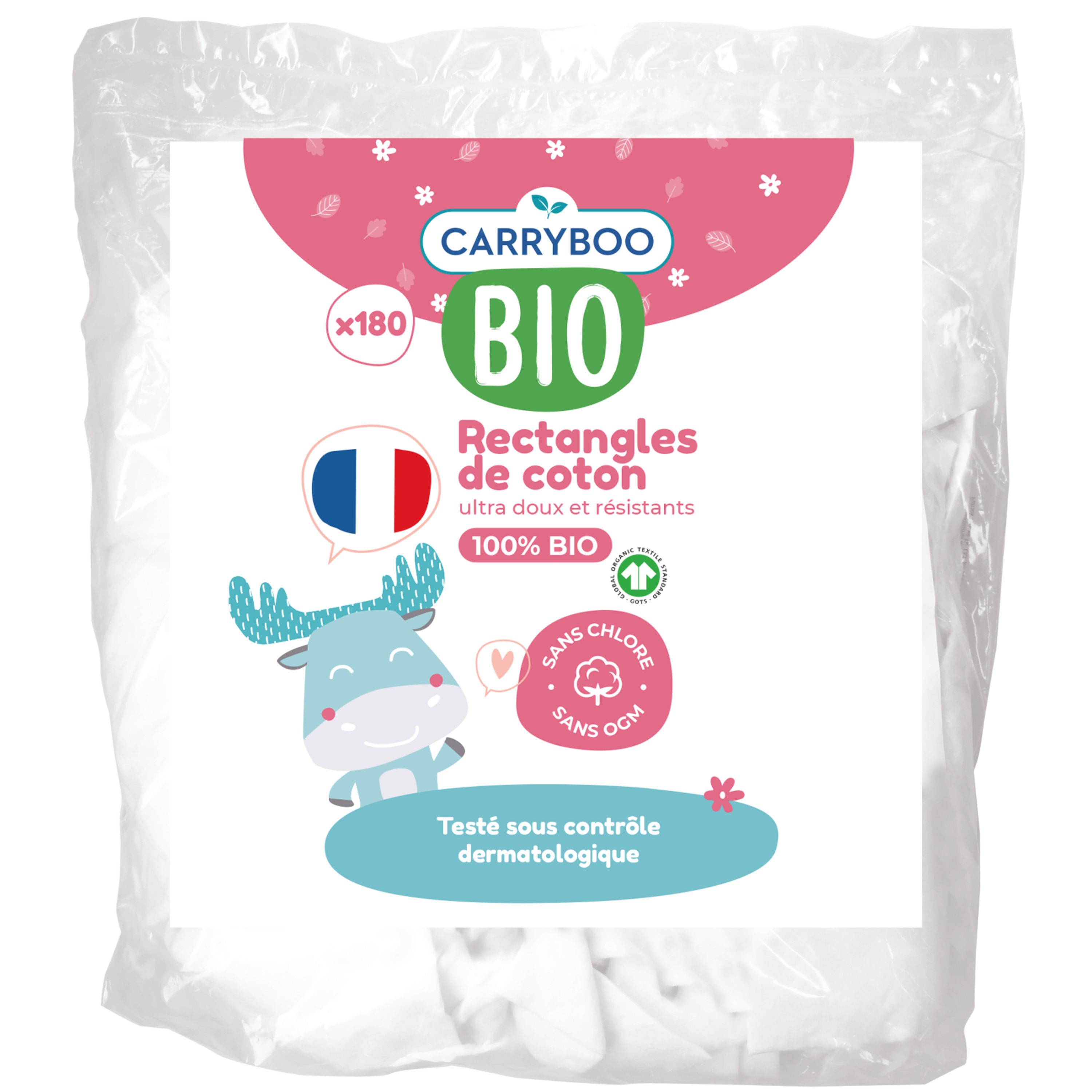 CARRYBOO BIO Family pads rectangles de coton 100% bio ultra doux 180 cotons  pas cher 