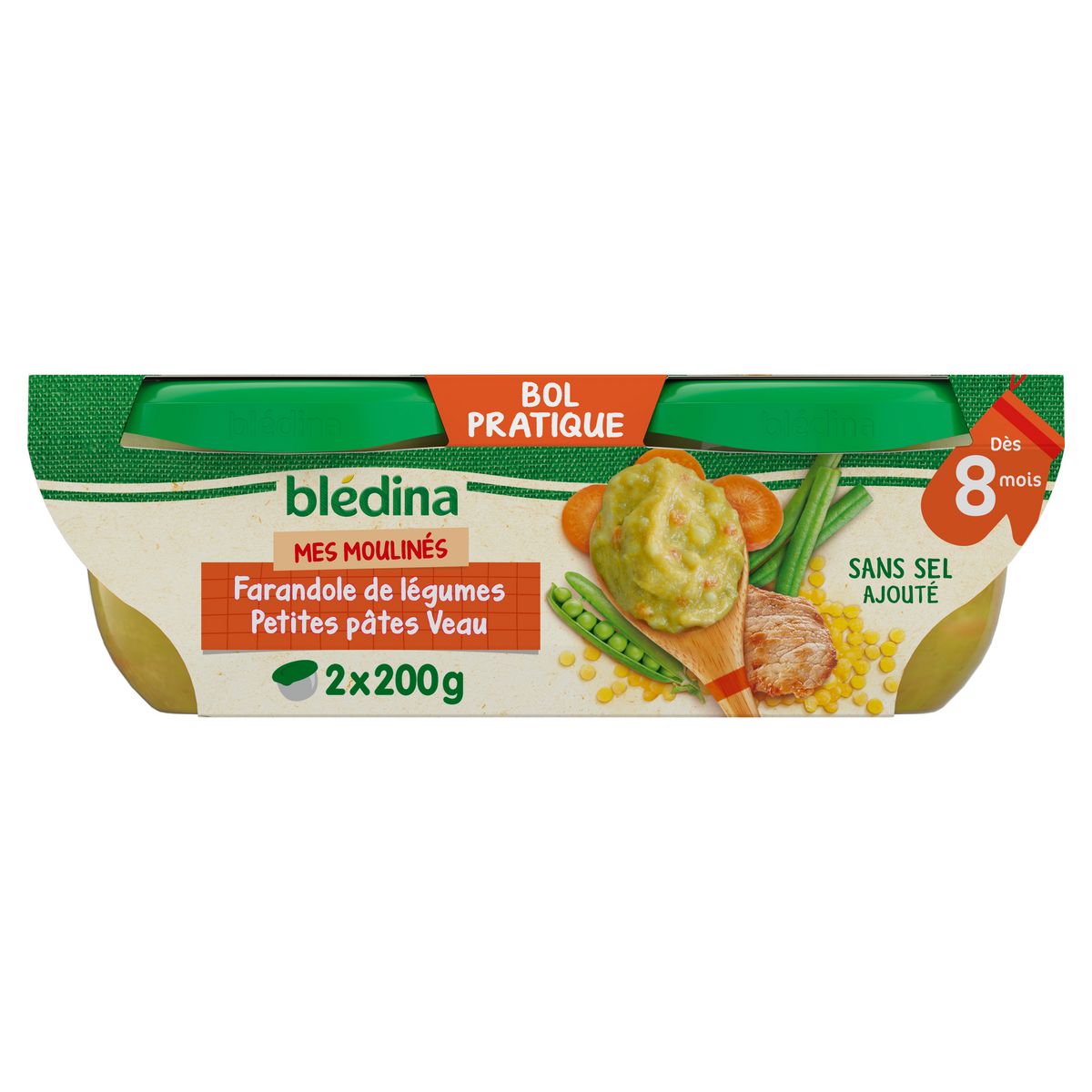 BLEDINA Blédina bol légumes variés pâtes veau 2x200g dès 8 mois pas cher 