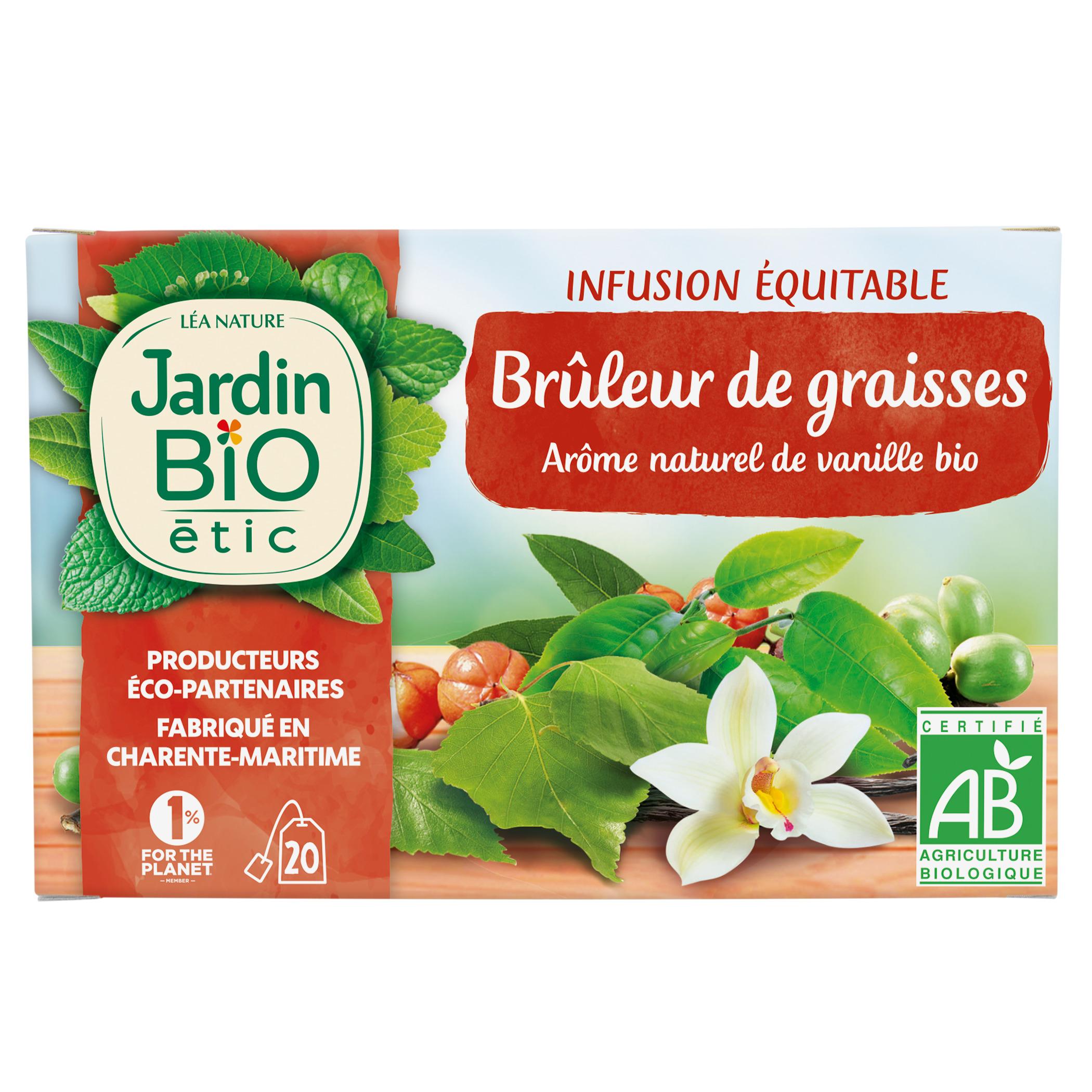 JARDIN BIO ETIC Infusion brûleur de graisses arôme naturel de vanille bio  20 sachets 30g pas cher 