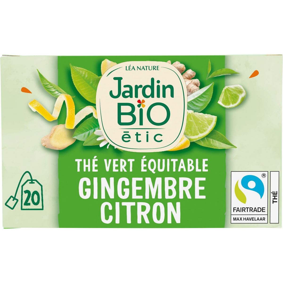 JARDIN BIO ETIC Thé vert équitable gingembre citron vert 20 sachets 30g