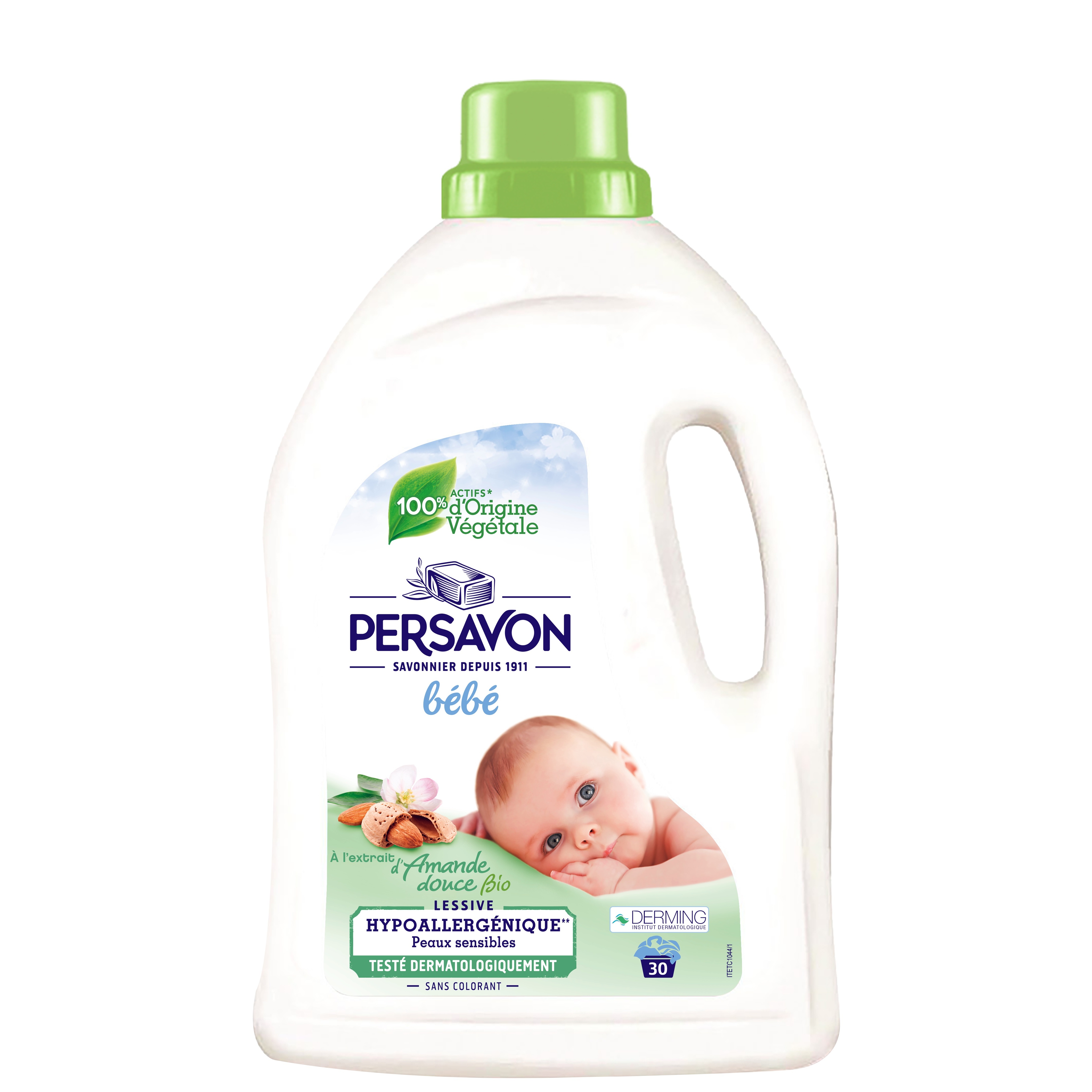 PERSAVON Bébé Lessive liquide hypoallergéniques à l'amande douce bio 30  lavages 1.5l pas cher 