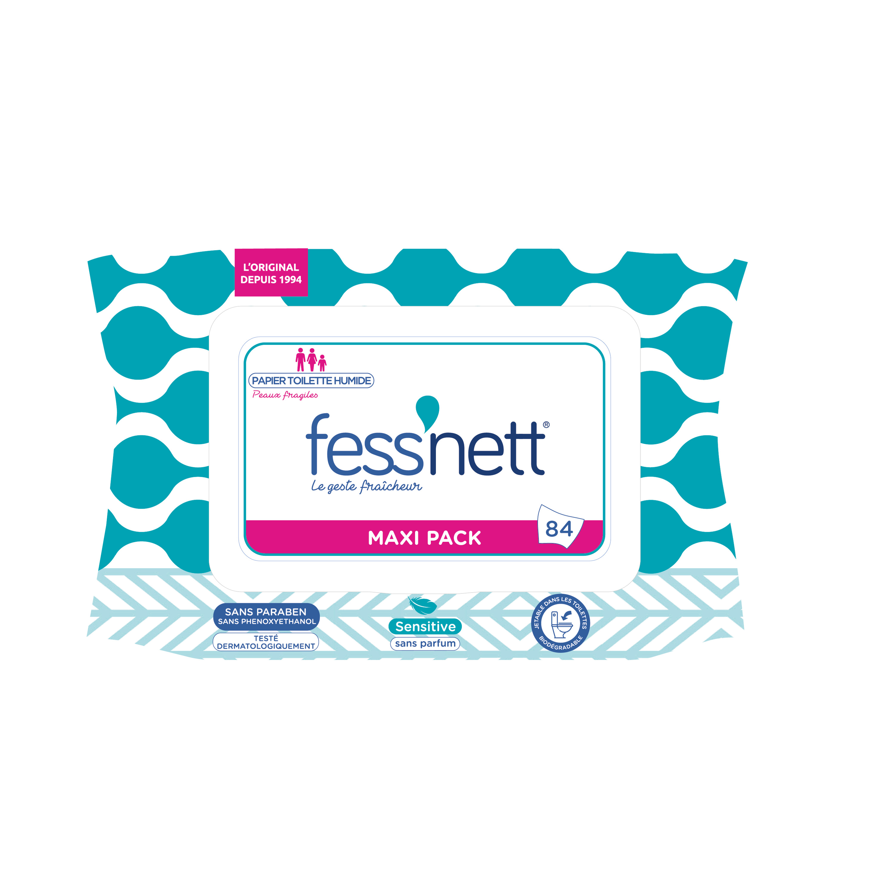 Fess Net Lingettes papier toilette pour peaux irritées, 50 lingettes