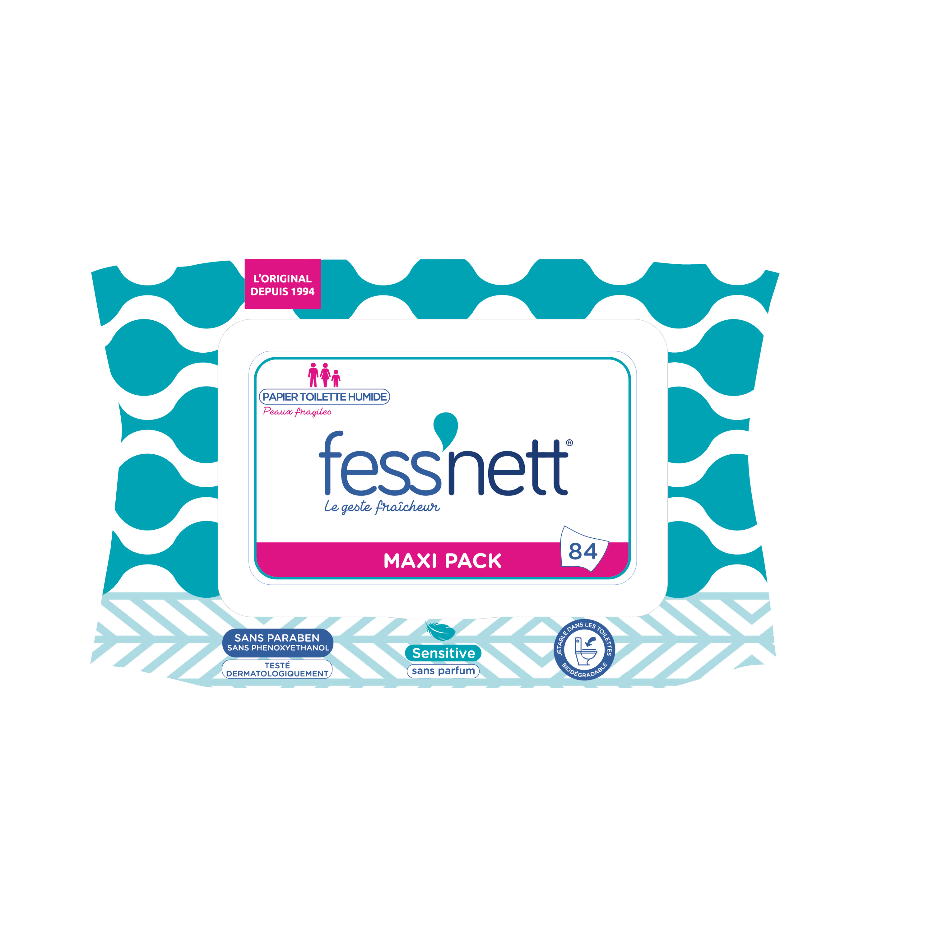 Fess'nett Fess'nett Papier Toilette Humide Peaux Normales 50 Lingettes Vert  Ylang (lot de 6) 