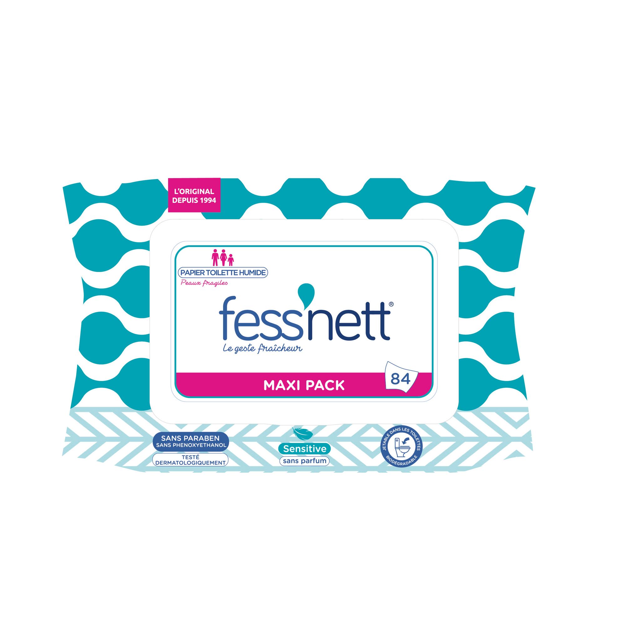 FESS'NETT Lingette papier toilette humide blanc sensitive peaux