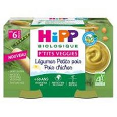 HIPP Petits pots p'tits veggies légumes petits pois et pois chiches bio dès 6 mois 2x125g