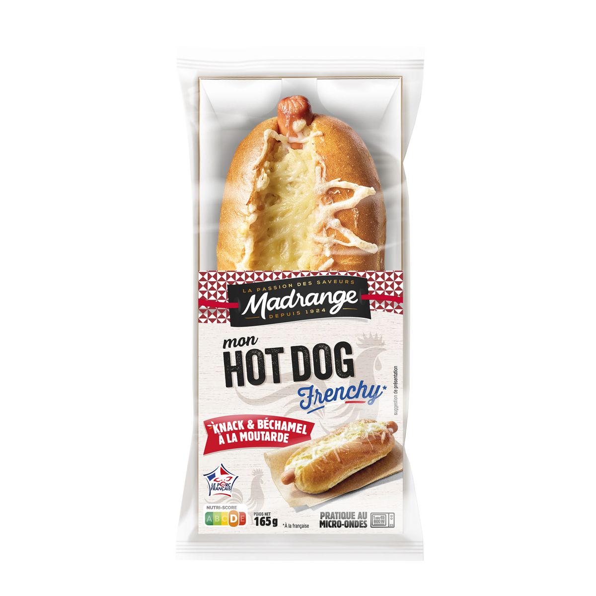 MADRANGE Hot dog frenchy knack et béchamel à la moutarde 1 pièce 165g