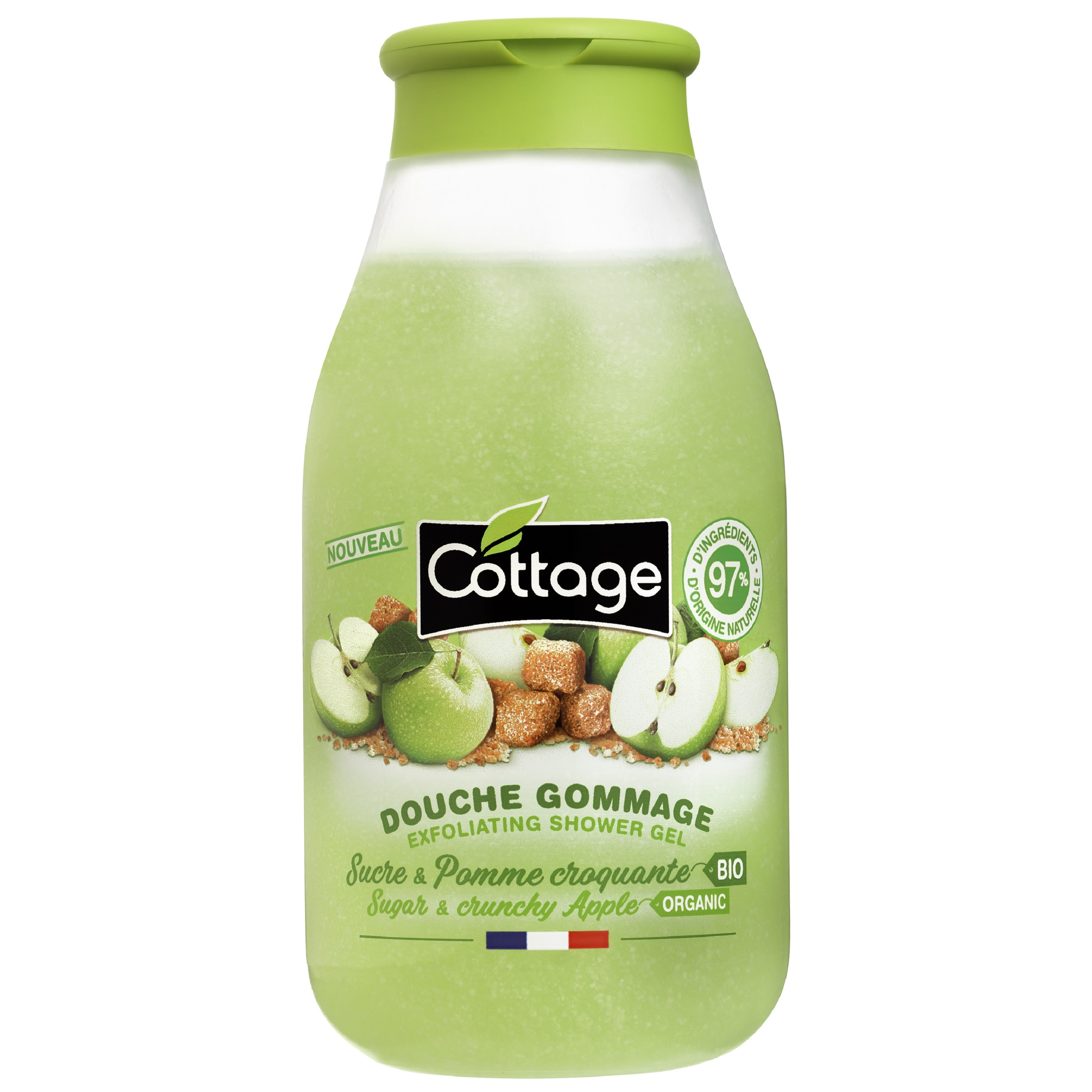 COTTAGE Gel douche gommage bio sucre et pomme croquante 270ml pas cher 