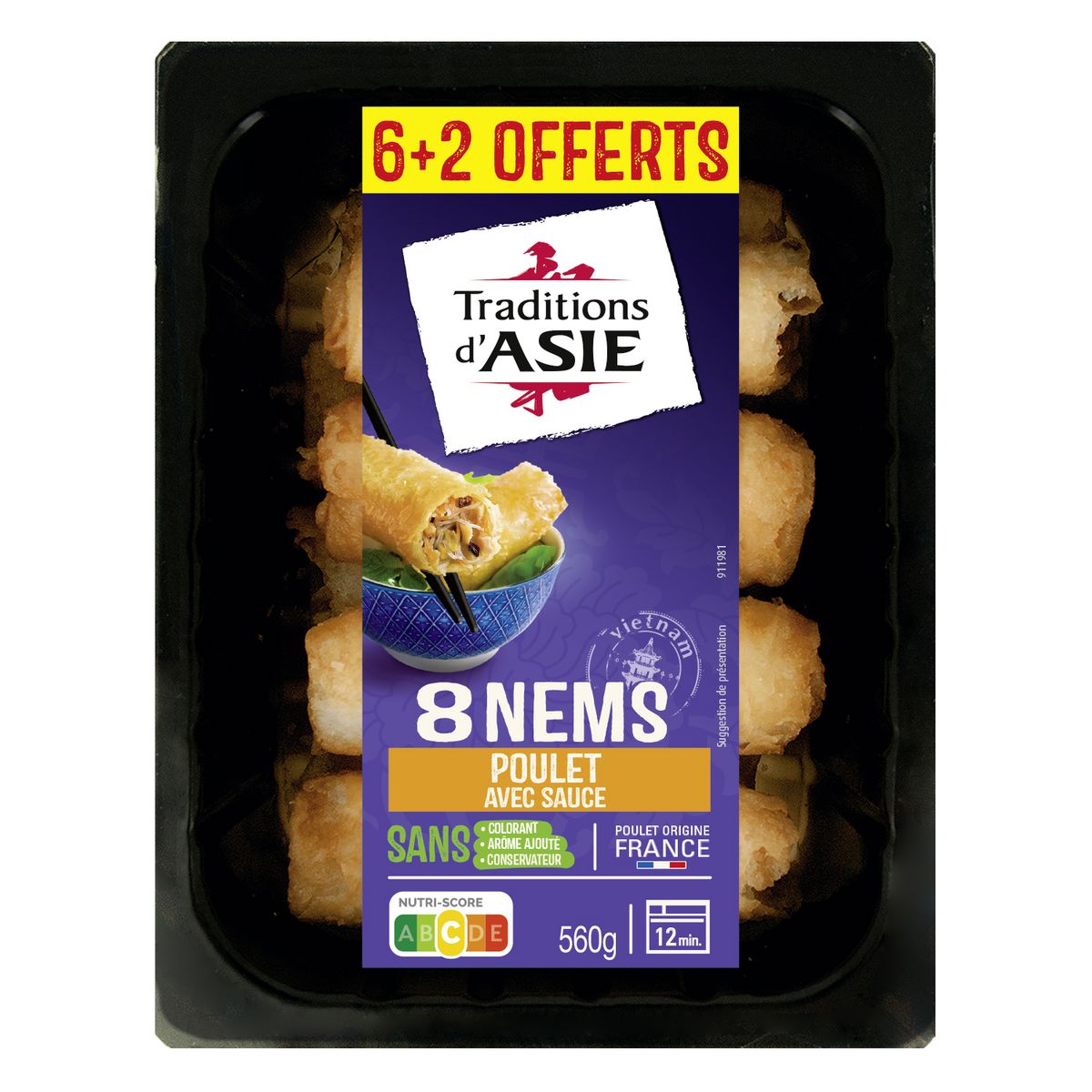 TRADITIONS D'ASIE Nems au poulet avec sauce  6+2 offerts 560g