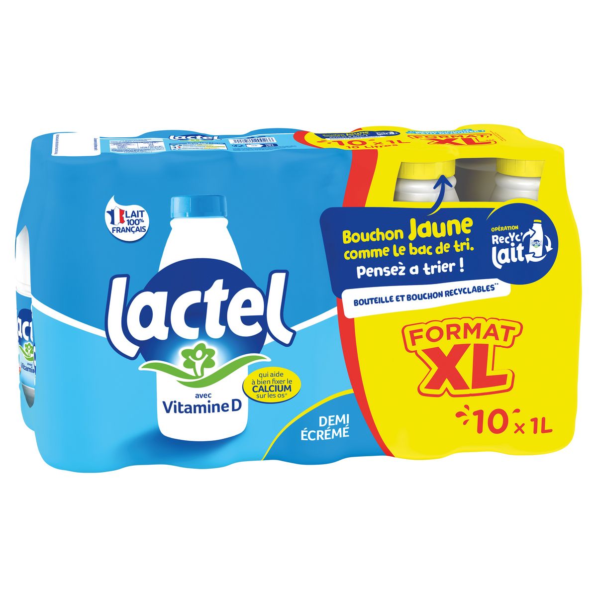 LACTEL Lait demi-écrémé vitamine D 10x1l