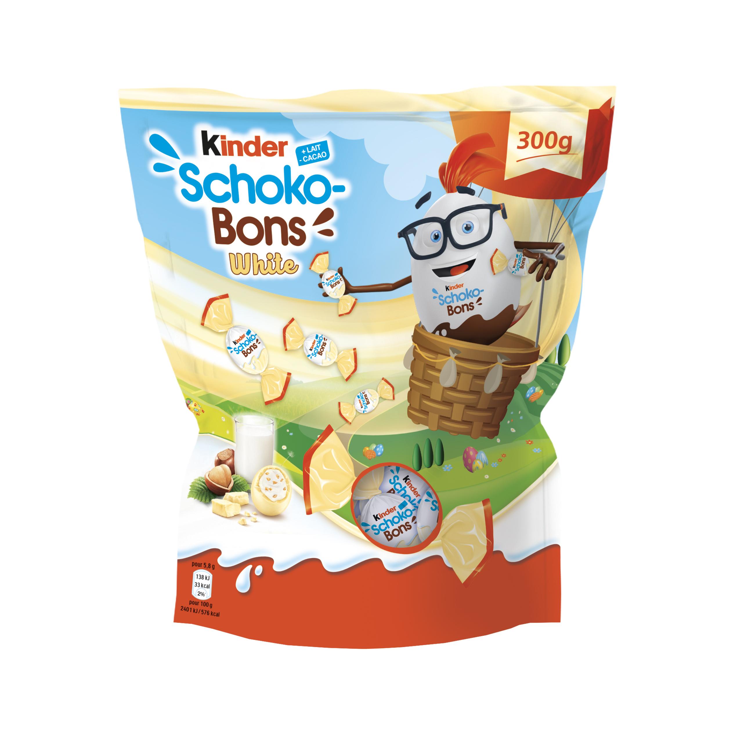 KINDER Schokobons white bonbons au chocolat blanc fourrés lait